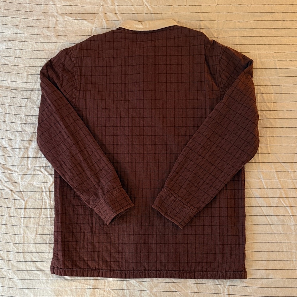Madewell Burgundy Check Rugby Polo with Cream Collar - Picture 4 of 7